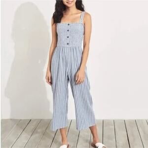 Hollister Wide Leg Jumpsuit Blue white Stripe Size Medium